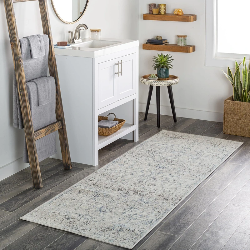 Livabliss Tampa Vintage Rug - Hallway Runner Rugs Living Room 80x220 cm - Scandi Neutral Rug, Traditional Patterned Boho Style, Natural Easy Care Pile - Hallway Runners, Blue and Cream