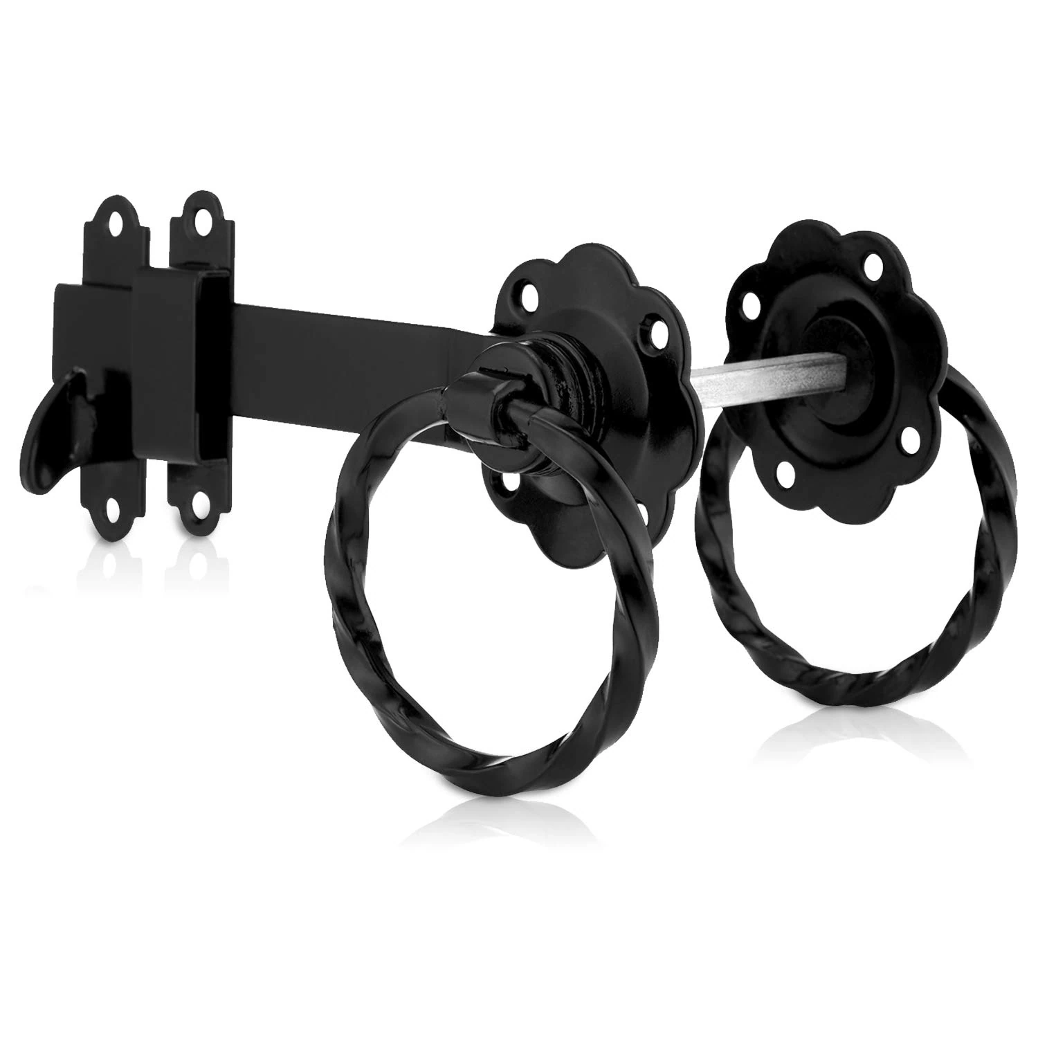 XFORT® Ring Gate Latch Twisted Black, Door Latch with Black Powder Coating to Resist Corrosion and Protect Against The Weather, Suitable for External Use As Garden Gate Latch, Shed Door Lock