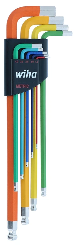 Wiha 66980 9 Piece Ball End Color Coded Hex L-Key Set - Metric