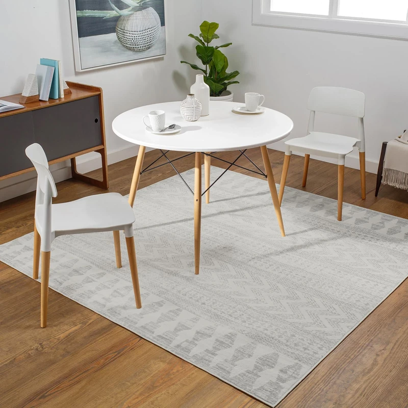 Livabliss Oslo Geometric Rug - Scandi Area Rugs Living Room 200 cm, Dining, Kitchen - Neutral, Abstract Patterned Rugs, Boho Style, Easy Care Pile - Large Rug, White and Grey