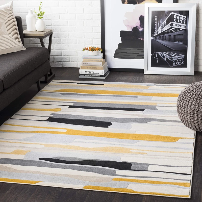 Livabliss Atlanta Geometric Rug - Scandi Area Rugs Living Room 120x170 cm, Dining, Kitchen - Neutral, Abstract Patterned Rugs, Boho Rug Style, Easy Care Pile - Large Rug, Mustard, Grey and Beige Rug