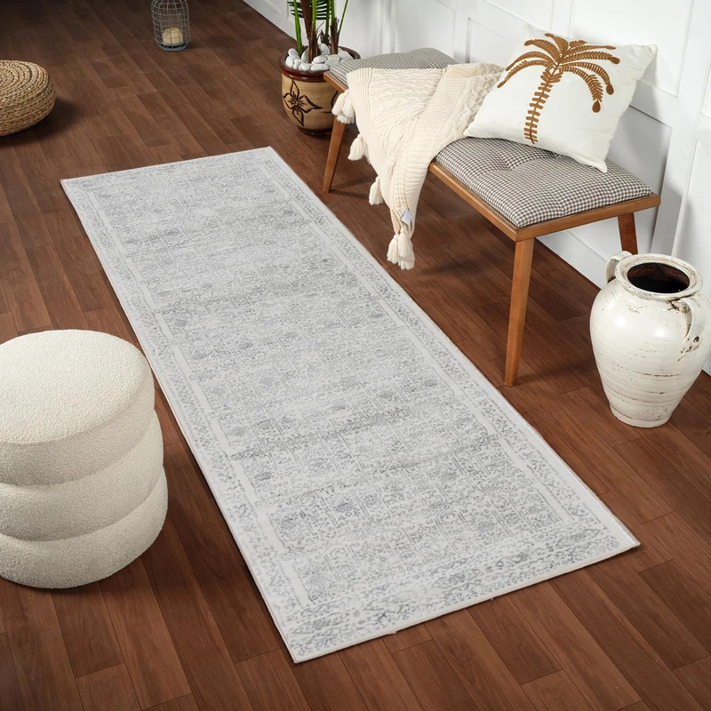 Livabliss Marrakech Vintage Rug - Hallway Runner Rugs Living Room 80x220 cm - Scandi Neutral Rug, Traditional Patterned Boho Style, Natural Easy Care Pile - Hallway Runners, Neutral Grey and Cream