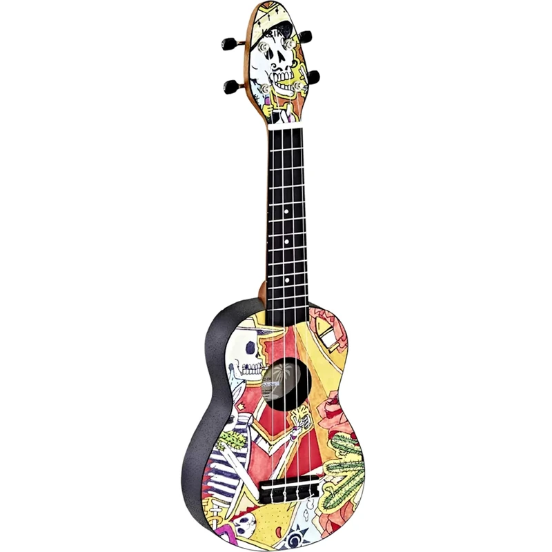 Ortega Guitars Soprano Ukulele Acoustic – Keiki K2 Series – Including Accessories – Agathis, ABS, El Muerto (K2-EM)