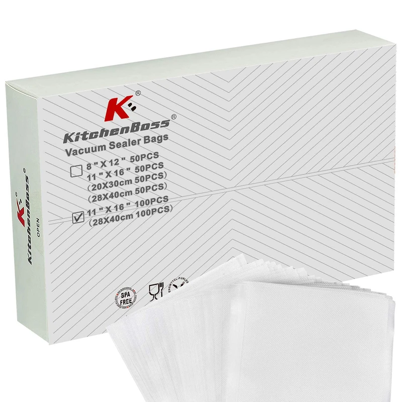 KitchenBoss Vacuum Sealer Bags 100pcs 15 * 25cm and 28 * 40cm Thick Embossed Bags, Food Preserving Storage Bags for Food Saver and Sous Vide - Image 1