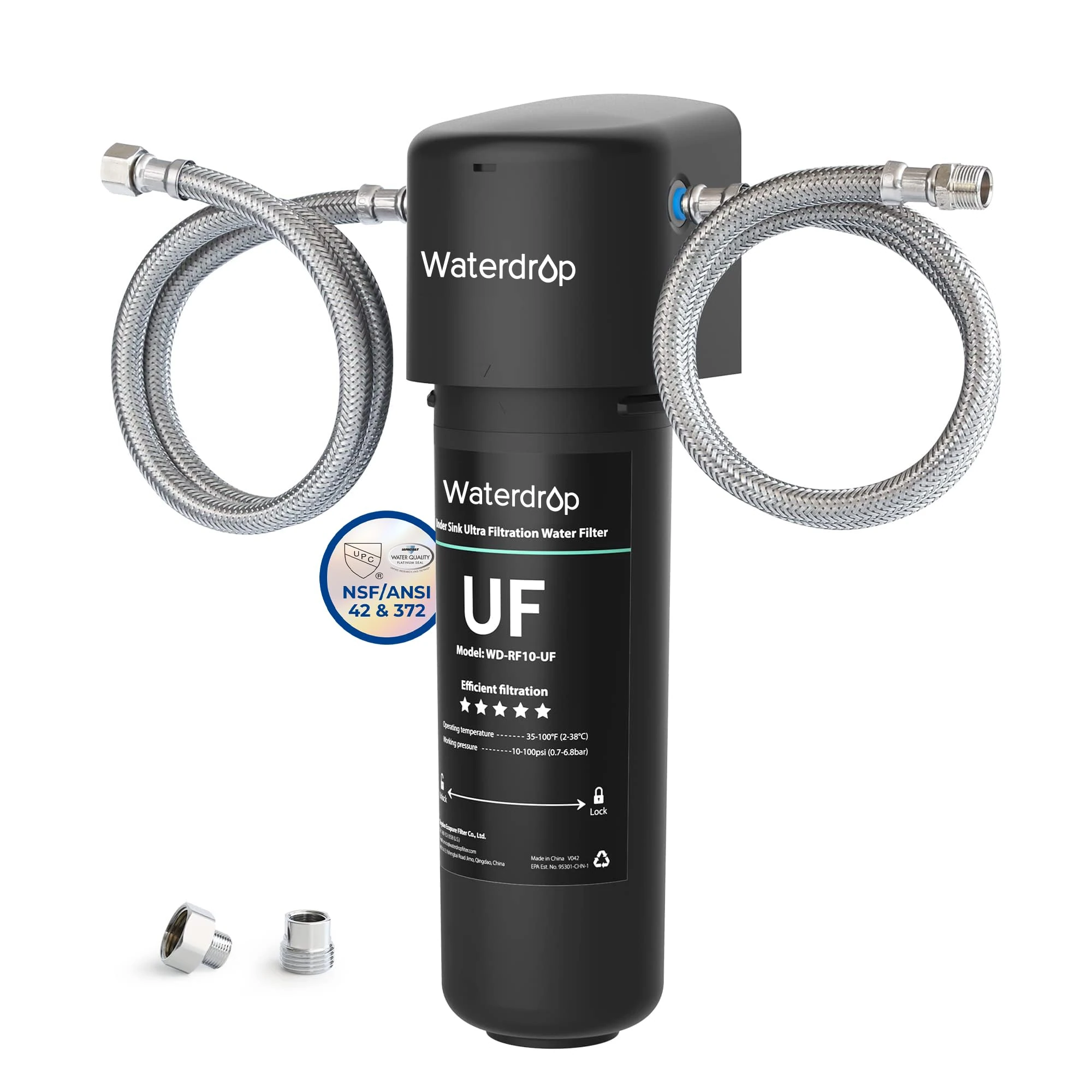 Waterdrop 10UA-UF 0.01 μm Ultra Filtration Under Sink Water Filter for Baçtёria Reduction, 30,000 Liters Chlorine Reduction Capacity, Direct Connect to Kitchen Faucet, Reduce PFAS, PFOA/PFOS