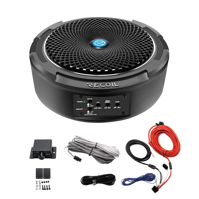 RECOIL SL1708 400 Watt 8" Under-Seat Slim Amplified Car Subwoofer+Wire Kit