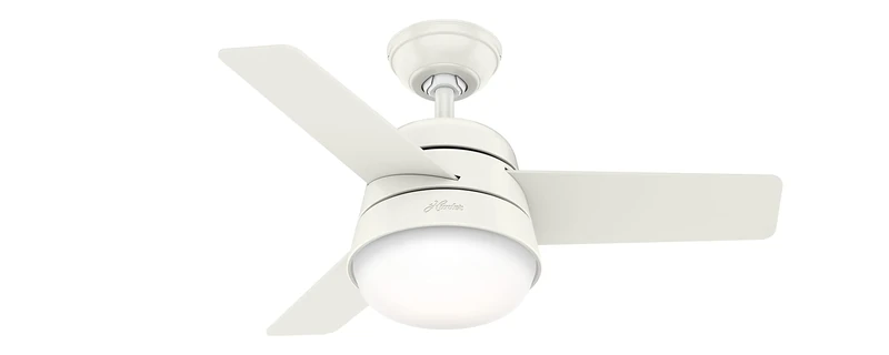 HUNTER FAN Finley, 36 inch, Indoor Ceiling Fan with Light and Handheld Remote, Fresh White Finish, 3 Reversible Blades Fresh White and Natural Wood, Ideal for Summer or Winter, Model 50644