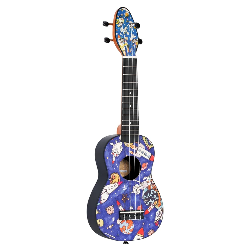 Ortega Guitars Soprano Ukulele Acoustic – Keiki K2 Series – Including Accessories – Agathis, ABS, Spaceman (K2-SP)