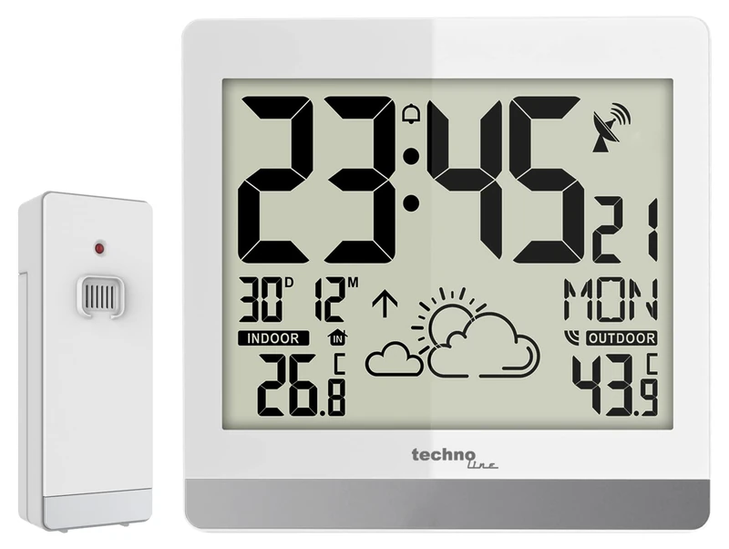 Techno Line WS8119 Digital Radio-Controlled Wall Clock with Temperature Display and Weather Forecast
