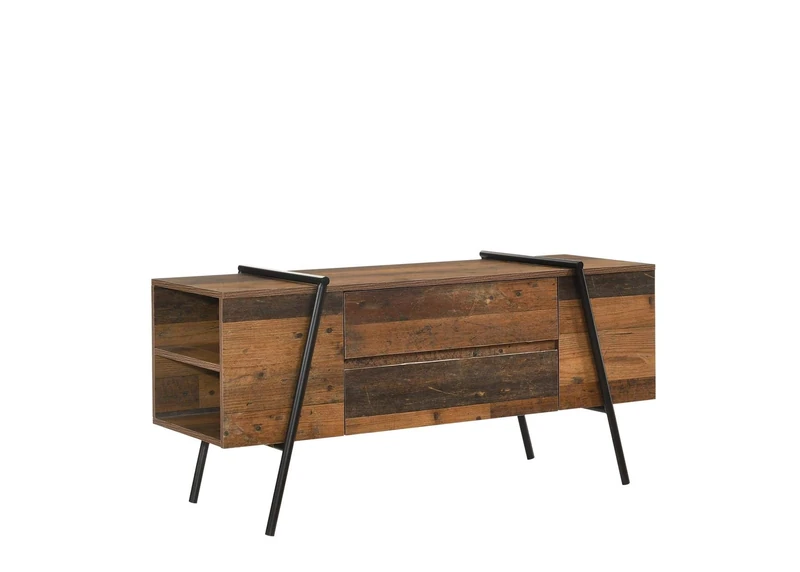 Timber Art Design UK Abbey TV Cabinet Unit with 2 Drawers & 4 Open Shelves for Media Devices Storage Space Modern Decor Furniture for Living Room, Office, Hallway in White, H58cm x W120cm x D44.5cm