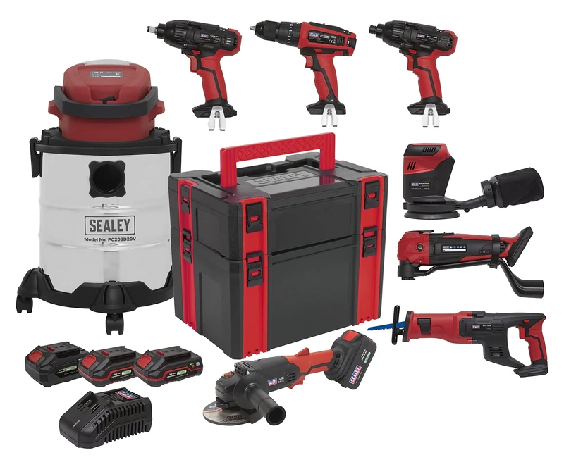 Sealey CP20VCOMBO4 8 x 20V Cordless Tool Combo - 4 Batteries - Image 1
