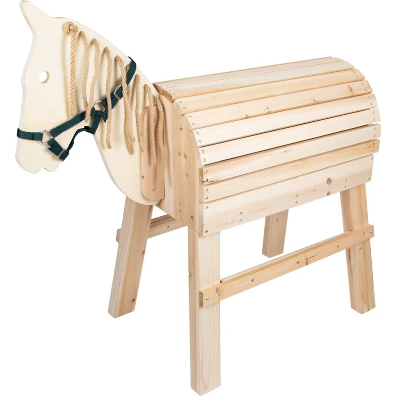 small foot wooden horse for children from 3 years, riding horse with climbing aid and halter, suitable for outdoor use, Beige