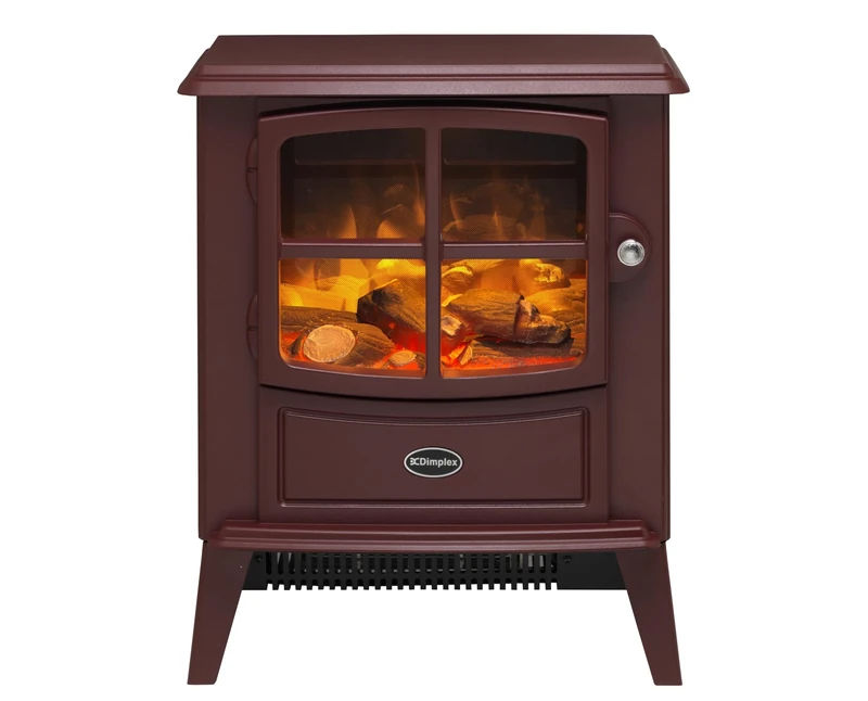 Dimplex Brayford Optiflame Freestanding Electric Stove, Burgundy Red Free Standing Wood Burner Style Fire with Logs, LED Flame Effect, 2kW Fan Heater, 1000/2000 Watt Heat Settings and Remote Control