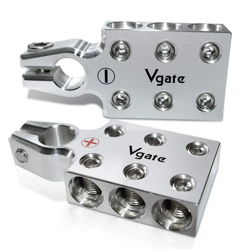 Vgate 6x00 (2/0) AWG Gauge Lead-Acid Battery Terminals Clamp - Positive and Negative (Pair) for Tapered Top Post