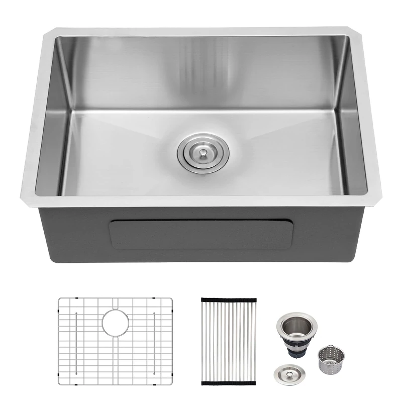 Logmey 26 Inch Undermount Kitchen Sink 26x18 Stainless Steel Undermount Sinks 16 Guage Single Bowl Handmade Sinks 26x18x9