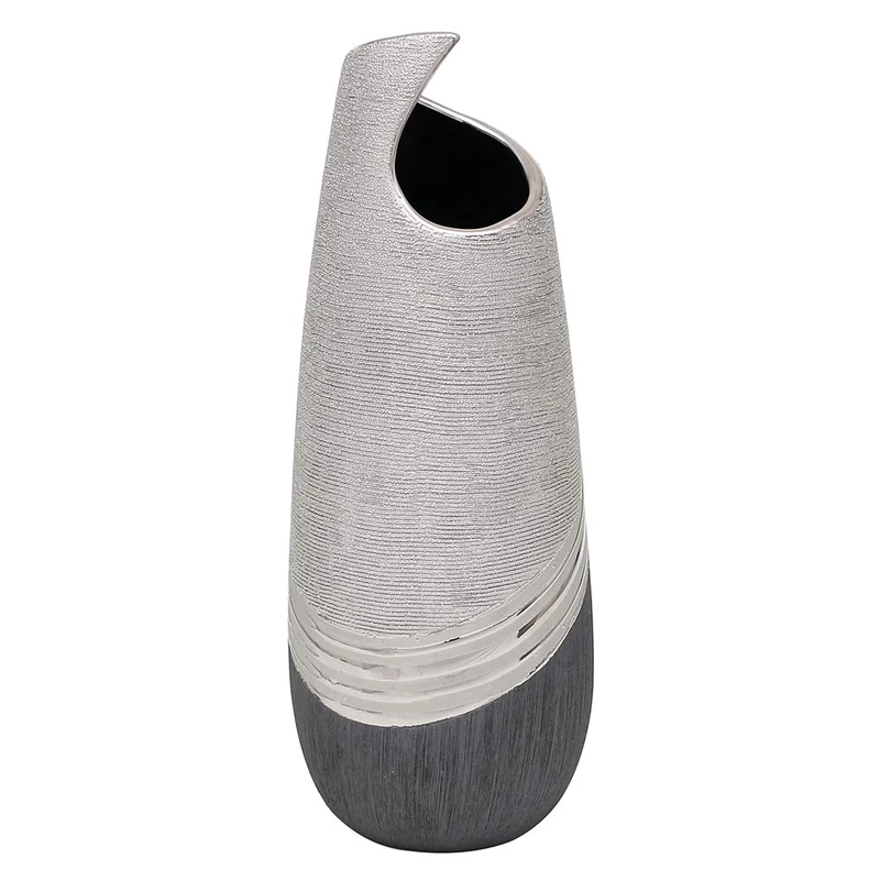 Dekohelden24 Elegant Modern Decorative Designer Ceramic Wave-Shaped in Silver/Grey, Gray, Vase Welle 32 cm
