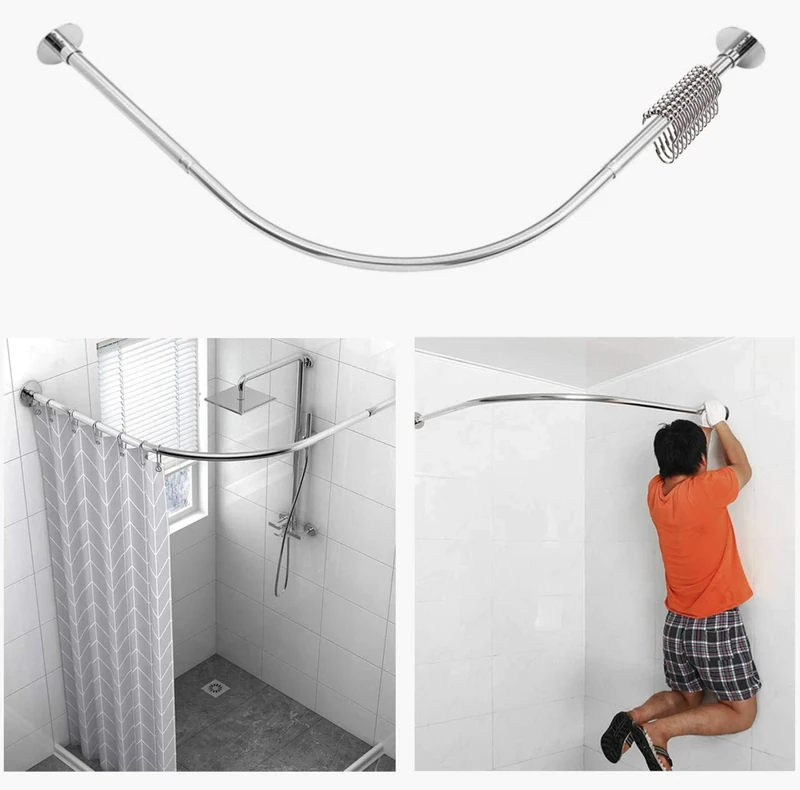 Tanxih Corner Shower Curtain Rod Adjustable Stainless Steel L Shaped Rack Drill Free Install for Bathroom, Bathtub, Clothing Store (Silver, 90-130cm X 90-130cm)