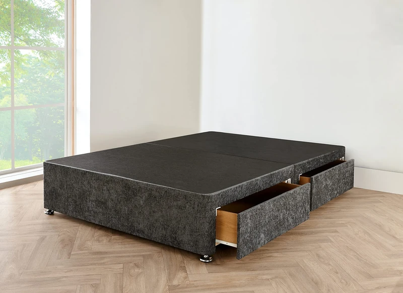 4FT6 Double Divan Bed Base Charcoal Chenille Fabric Without Storage Drawers | 4FT6 Double Bed Base - Bed Base for Divan Bed (135cmX190cm)
