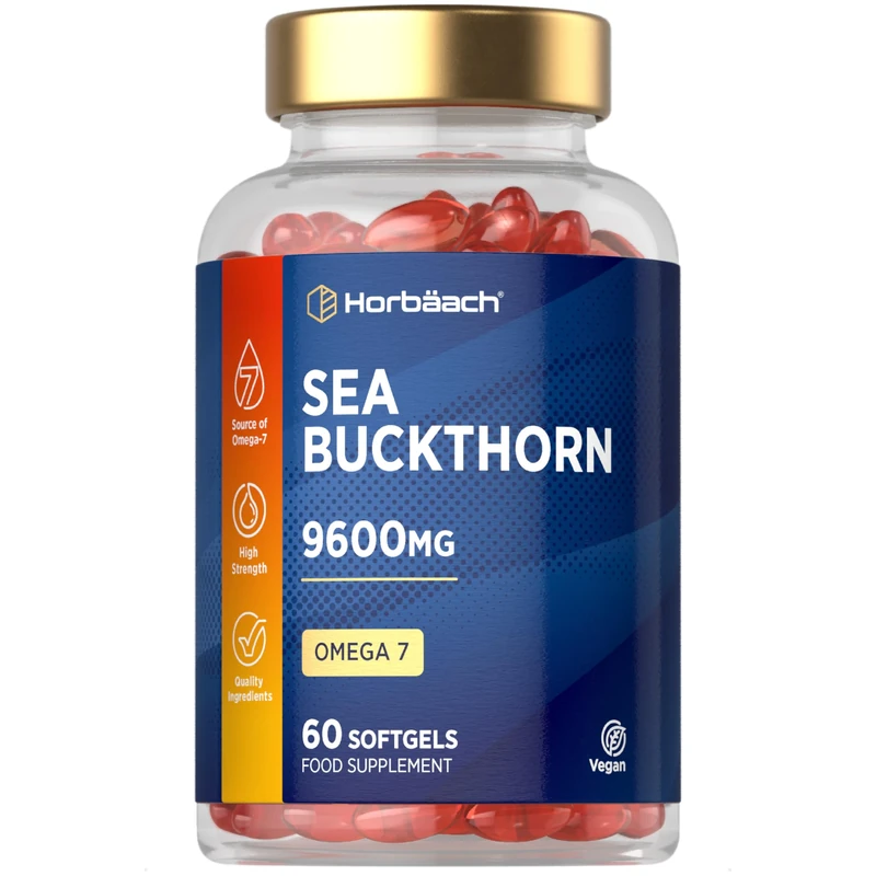 Sea Buckthorn Oil Capsules 9600mg | High Strength Vegan Supplement | Source of Omega 7 Essential Fatty Acids | 60 Count | by Horbaach
