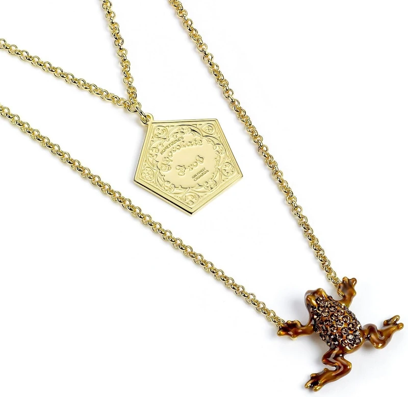 Official Harry Potter Sterling Silver Chocolate frog gold plated layer necklace Embellished with Swarovski® Crystals by The Carat Shop - Image 1