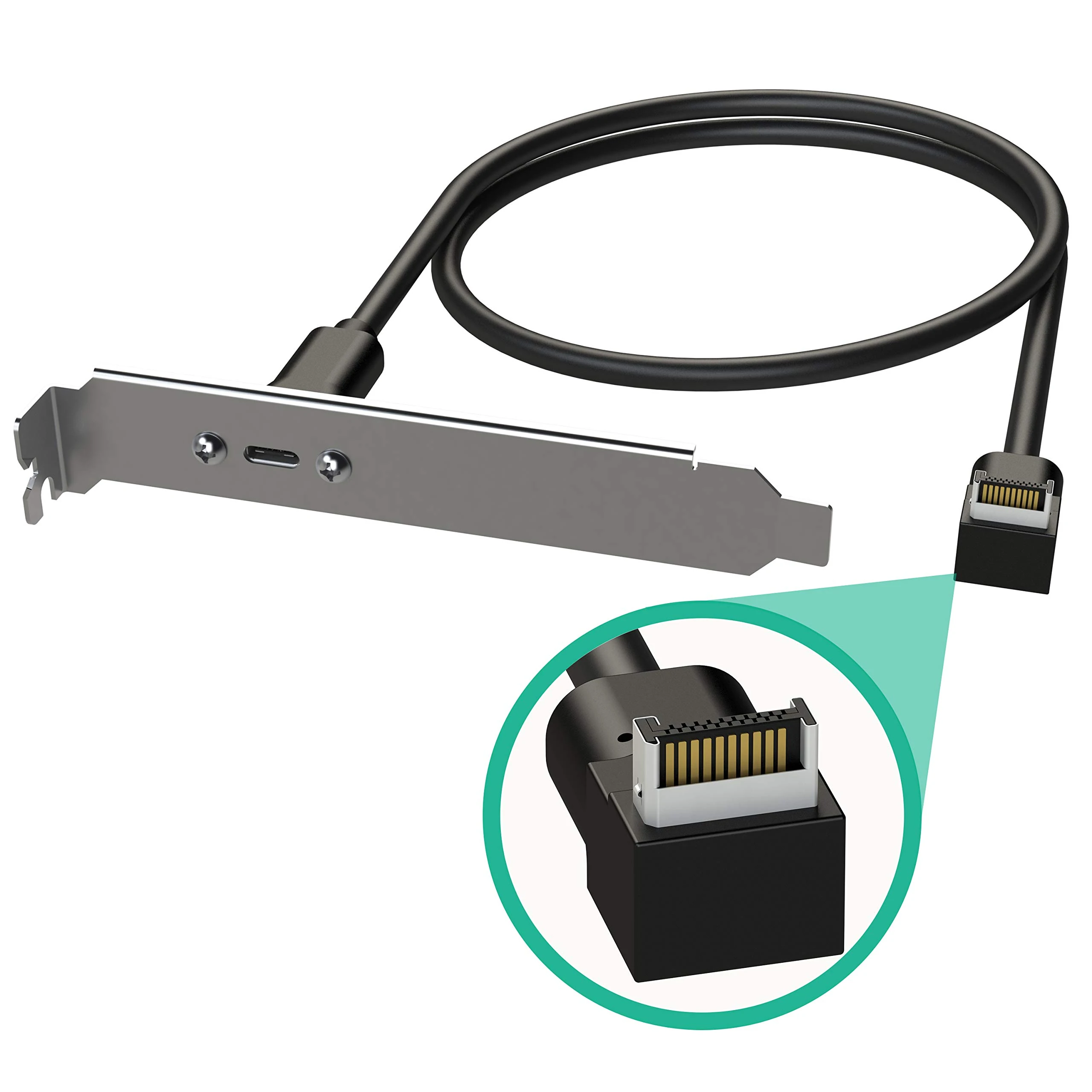 LINKUP - USB3.2 Gen2 2x2 20Gbps USB-C Type Internal Panel Cable Mount Motherboard Header Extension Adapter┃20-Pin A-Key Male with Cover to USB-C Female Connector with PCI Bracket - Right Angle - 40cm