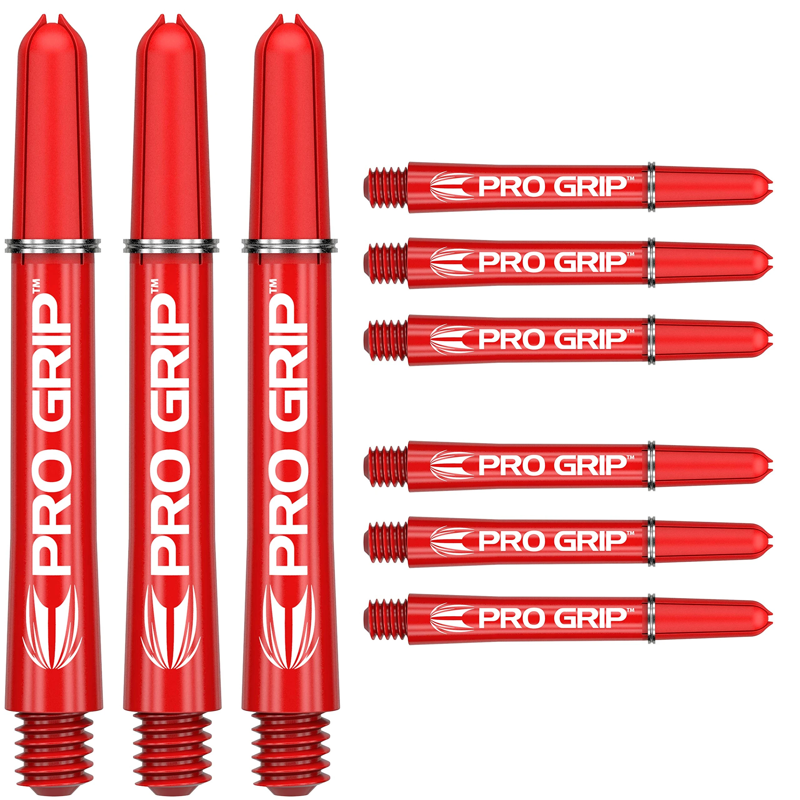 Target Darts Pro Grip Shafts – Set of 9 | Red, Medium (48mm) | Dart Stems, Professional Darts Accessories, 2BA Shaft Multipack with Rings
