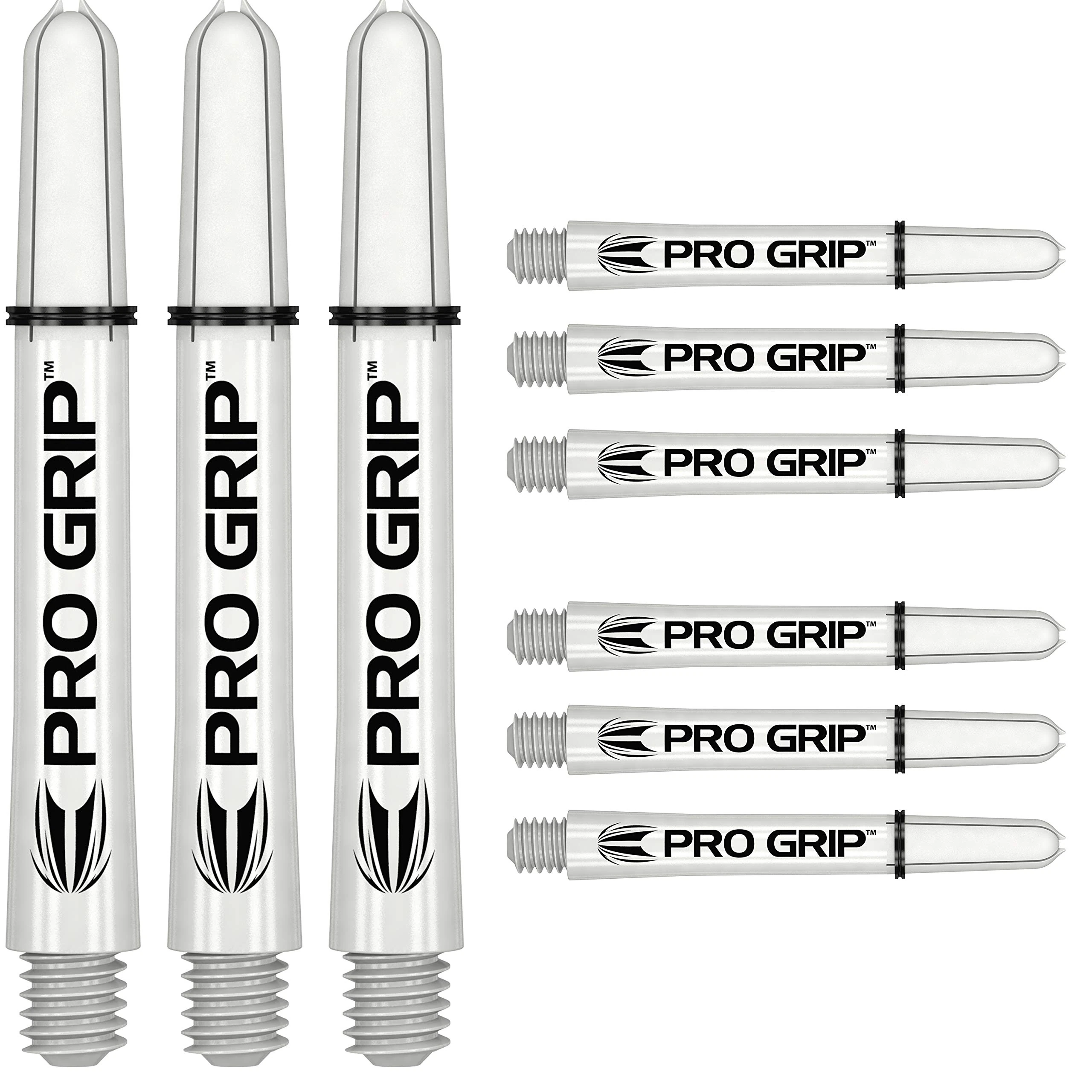Target Darts Pro Grip Shafts – Set of 9 | White, Short (34mm) | Dart Stems, Professional Darts Accessories, 2BA Shaft Multipack with Rings