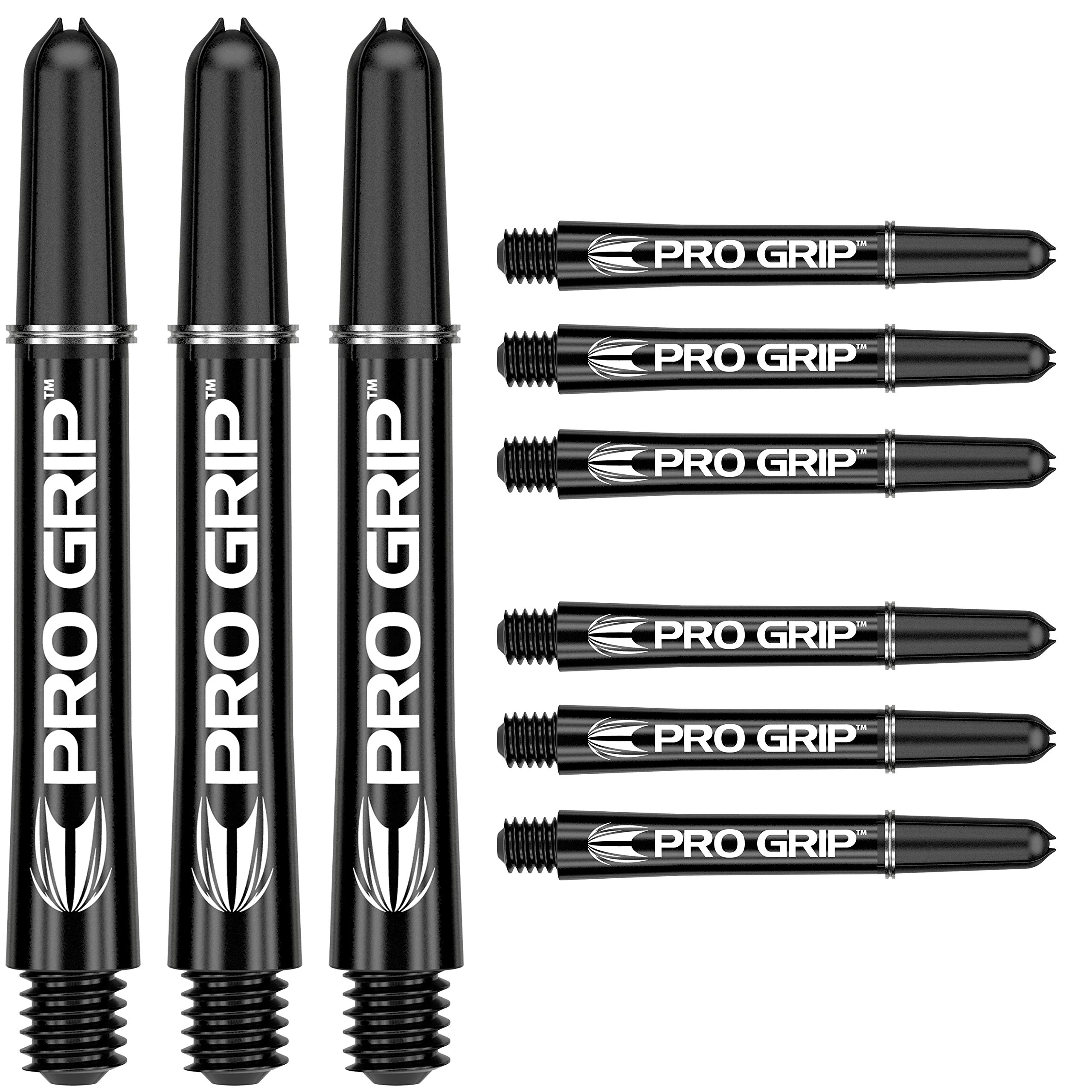 Target Darts Pro Grip Shafts – Set of 9 | Black, Intermediate (41mm) | Dart Stems, Professional Darts Accessories, 2BA Shaft Multipack with Rings