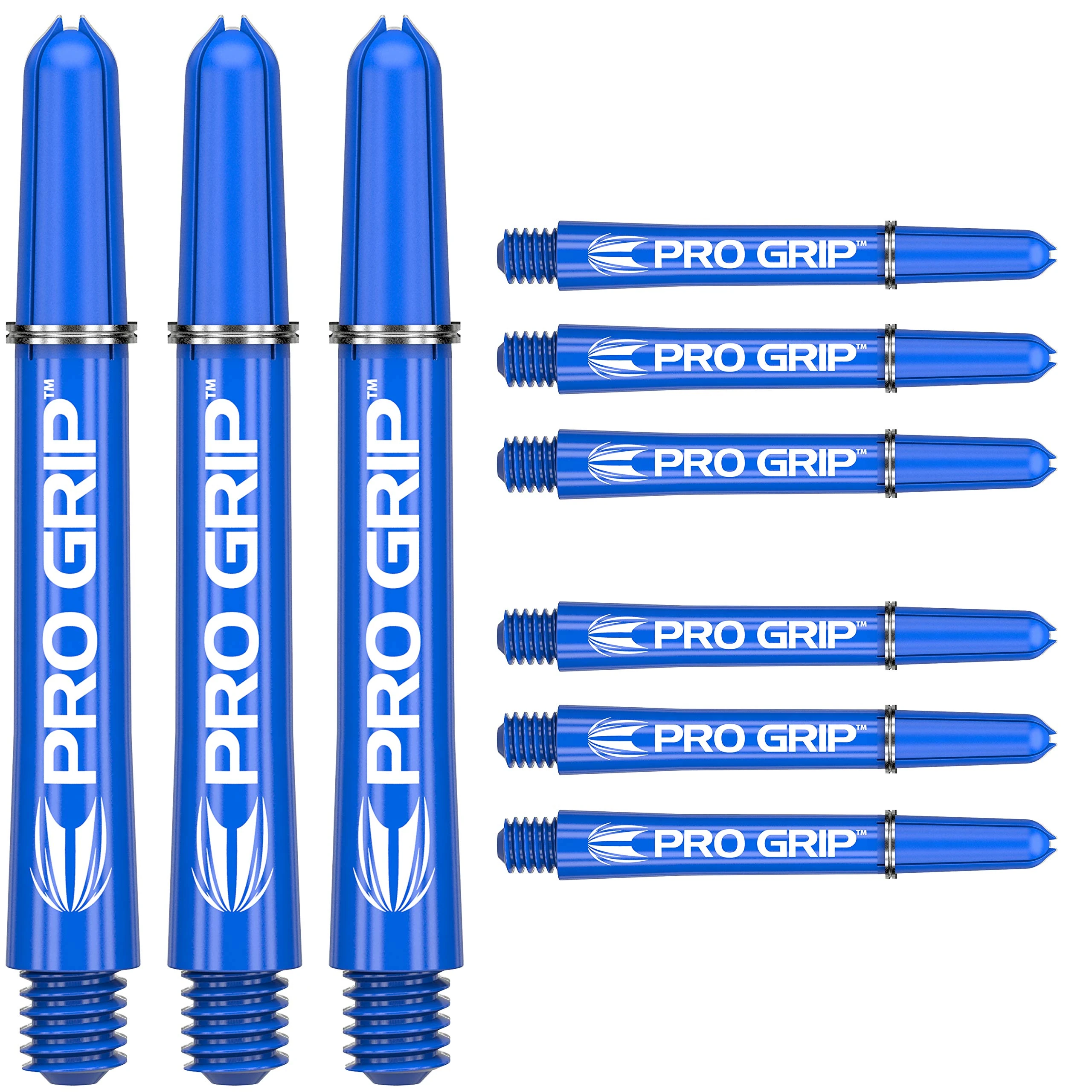 Target Darts Pro Grip Shafts – Set of 9 | Blue, Medium (48mm) | Dart Stems, Professional Darts Accessories, 2BA Shaft Multipack with Rings