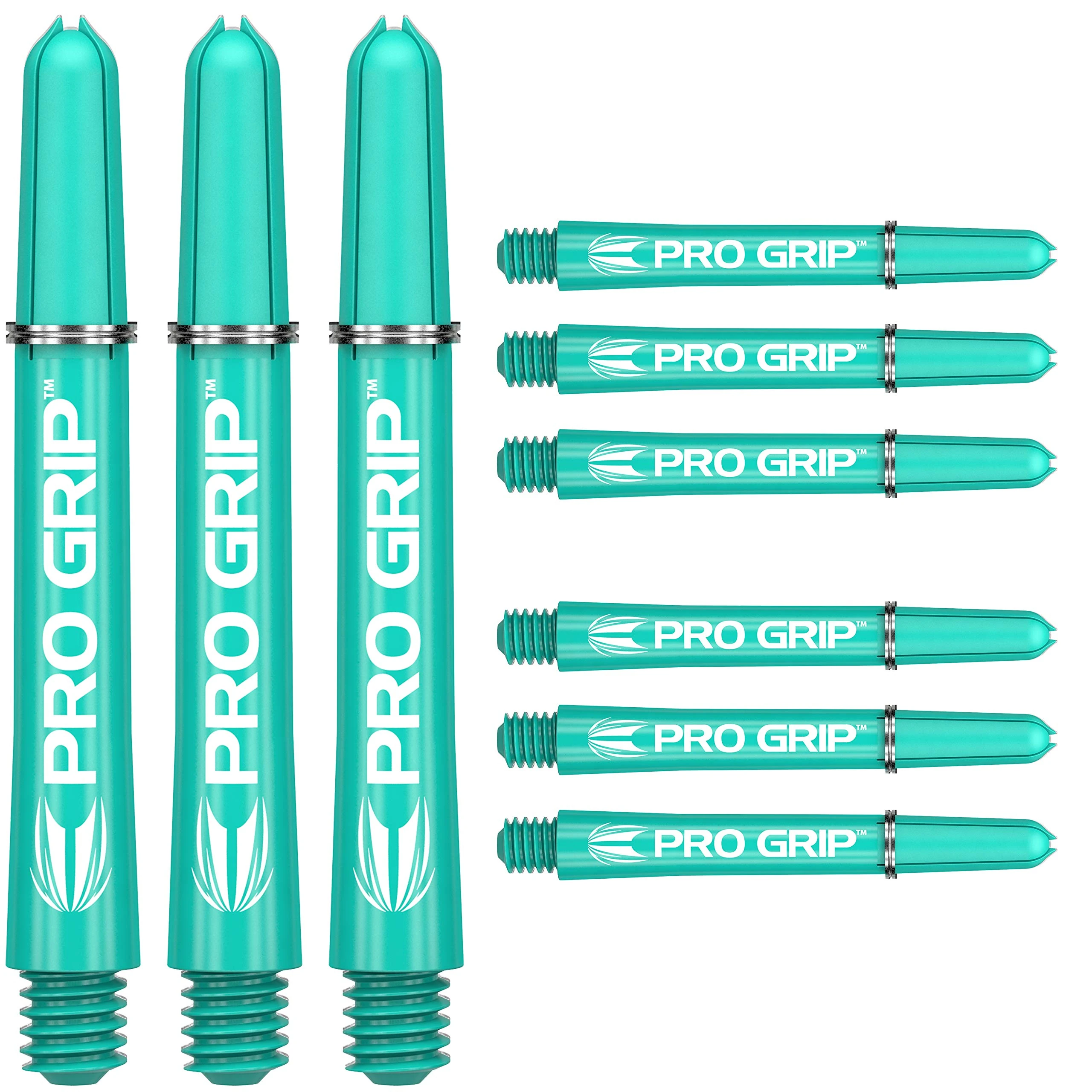Target Darts Pro Grip Shafts – Set of 9 | Aqua, Medium (48mm) | Dart Stems, Professional Darts Accessories, 2BA Shaft Multipack with Rings