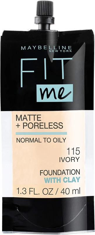 Maybelline Fit Me Matte + Poreless Liquid Foundation, Face Makeup, Mess-Free No Waste Pouch Format, Normal to Oily Skin Types, Ivory, Fl Oz