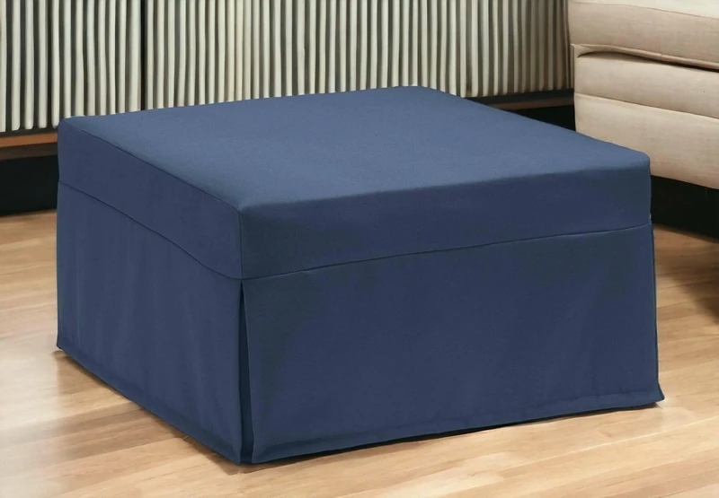 Talamo Italia - Folding bed Ancilla, Pouf convertible into single bed, 100% Made in Italy, Living room fabric pouf, 80x80h45 cm, Blue