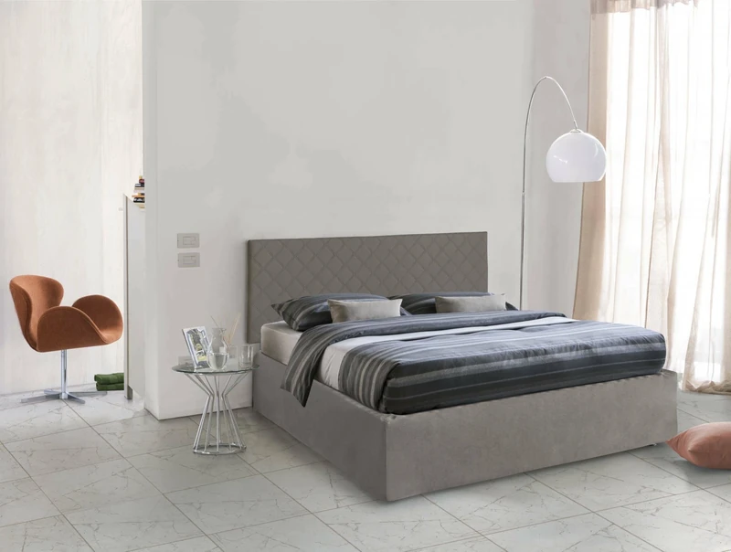 Talamo Italia - Double bed Cleneide, Headboard set in faux leather with orthopedic base and valance, 100% Made in Italy, with mattress included, 160x190 cm, Dove-gray