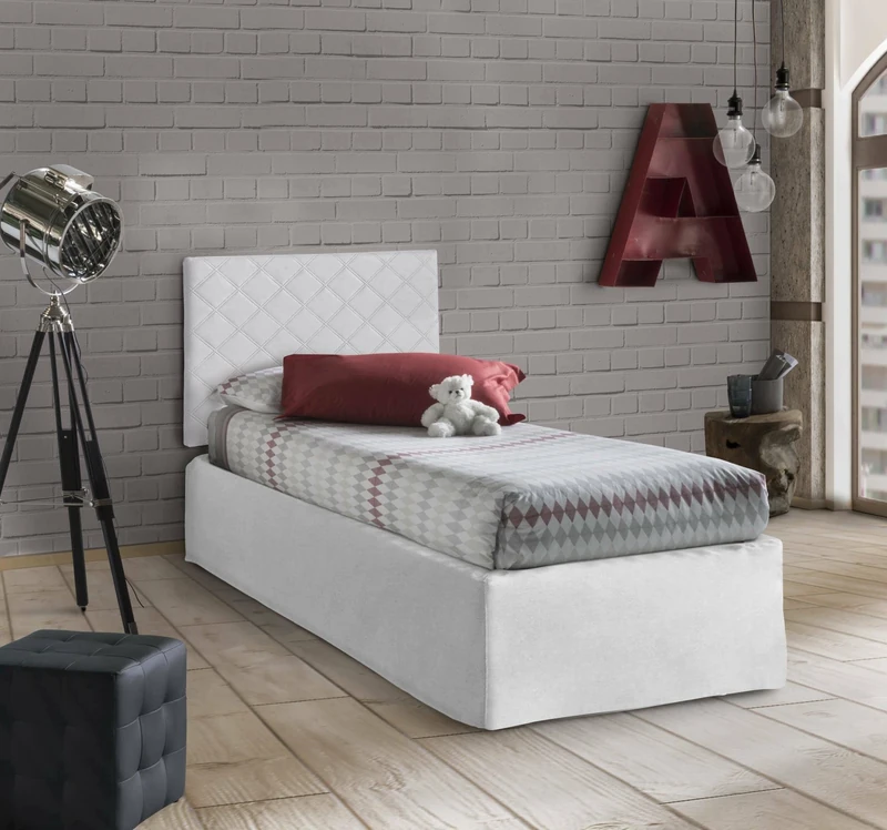 Talamo Italia - Single bed Cleonice, Headboard set in faux leather with orthopedic base and valance, 100% Made in Italy, suitable for single bed, mattress included, 80x190 cm, White