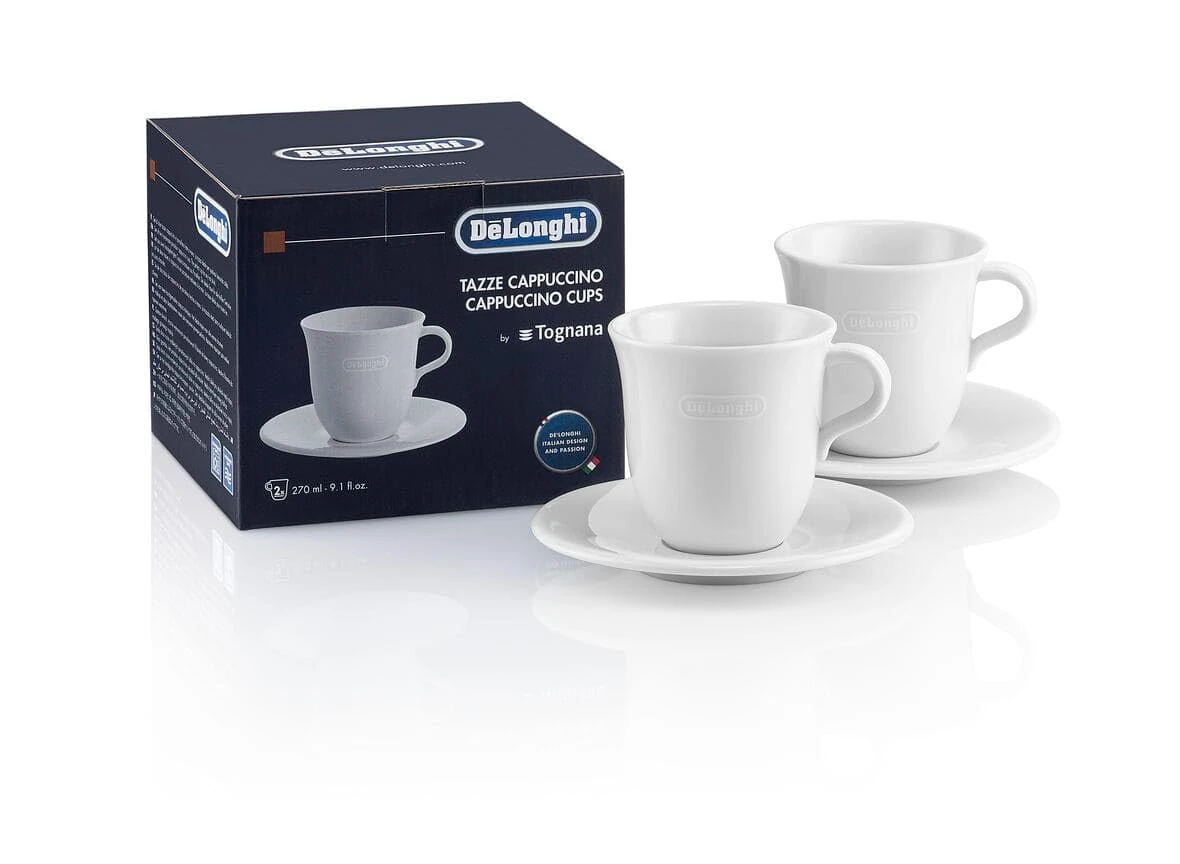 De'Longhi DLSC309 Porcelain Cappuccino Cup & Saucer, Set of 2
