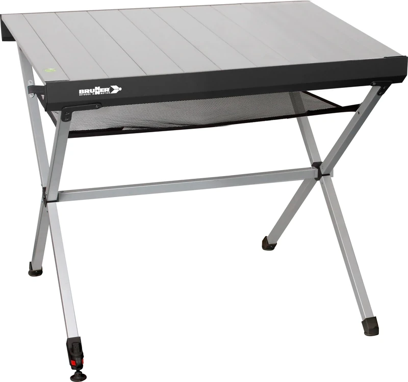 Brunner Titanium Axia Rollable Table with Adjustable Height | Patented Design | Aluminium Top, Folding Frame, Mesh Shelf, Carry Bag | Lightweight & Sturdy for Camping & Outdoors (Axia 2)