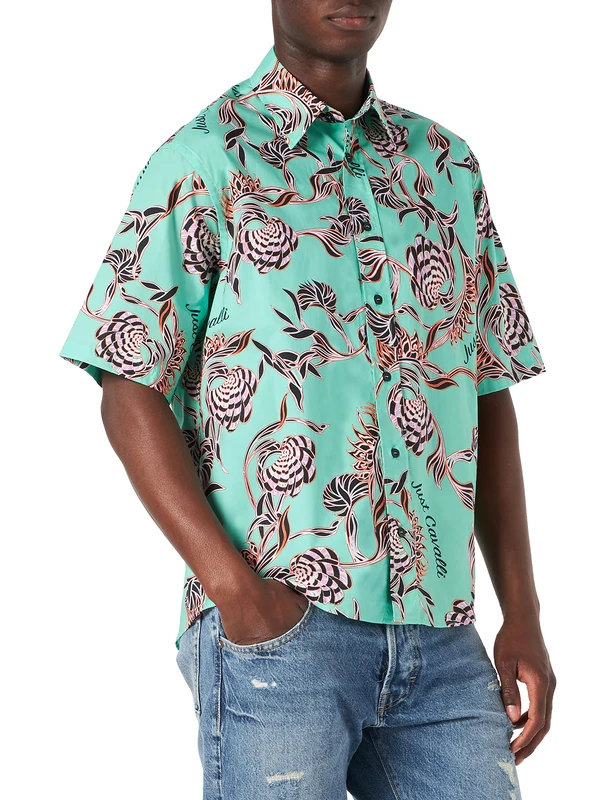 Just Cavalli Men's Camicia Uomo Blouse, Verde, 46