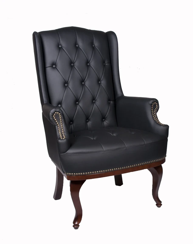 Fine Chairs Chesterfield Style PU Leather High back Winged Fireside Armchair Chair Orthopedic (Black)