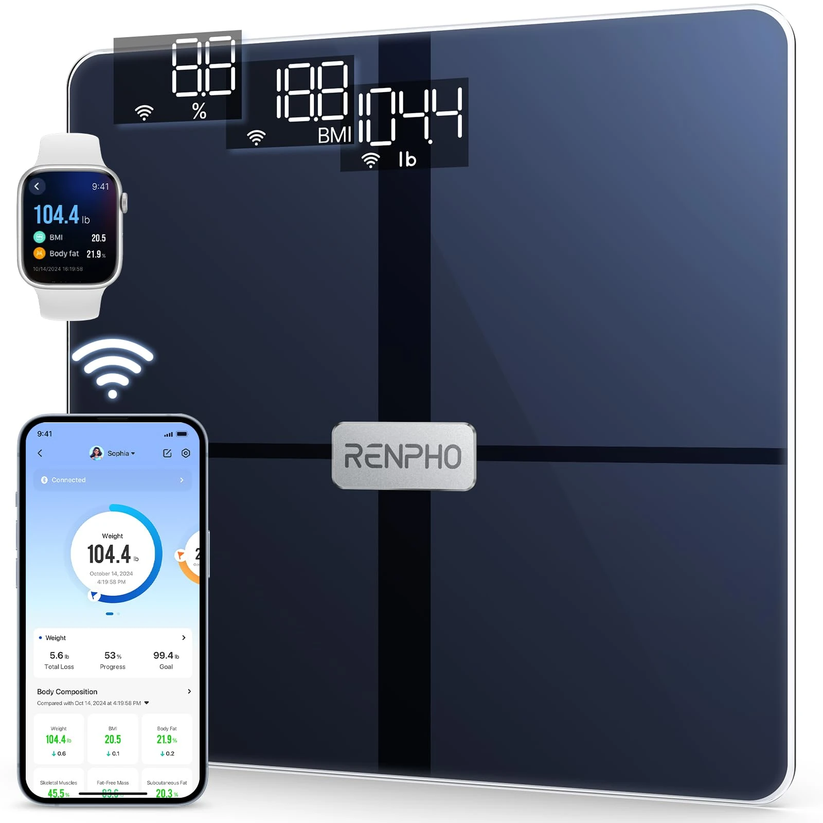 RENPHO Wi-Fi Body Composition Scales for Body Weight with Baby Mode, Bluetooth Body Fat Scale, Digital Weighing Bathroom Smart Scale Body Composition Monitor with App for Fitness, Elis Aspire