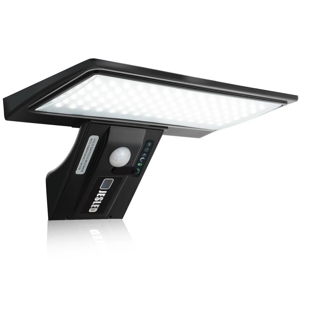 JESLED Solar Powered Lights Outdoor/Outside for Garden Fence Door Yard Pathway, 90 LED Solar Motion Sensor Security/Wall Lights Waterproof 2600mAh, USB Charging (1 Pack)