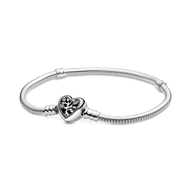 PANDORA Moments Women's Sterling Silver Family Tree Clasp Chain Bracelet for Charms, Size 17, No Box