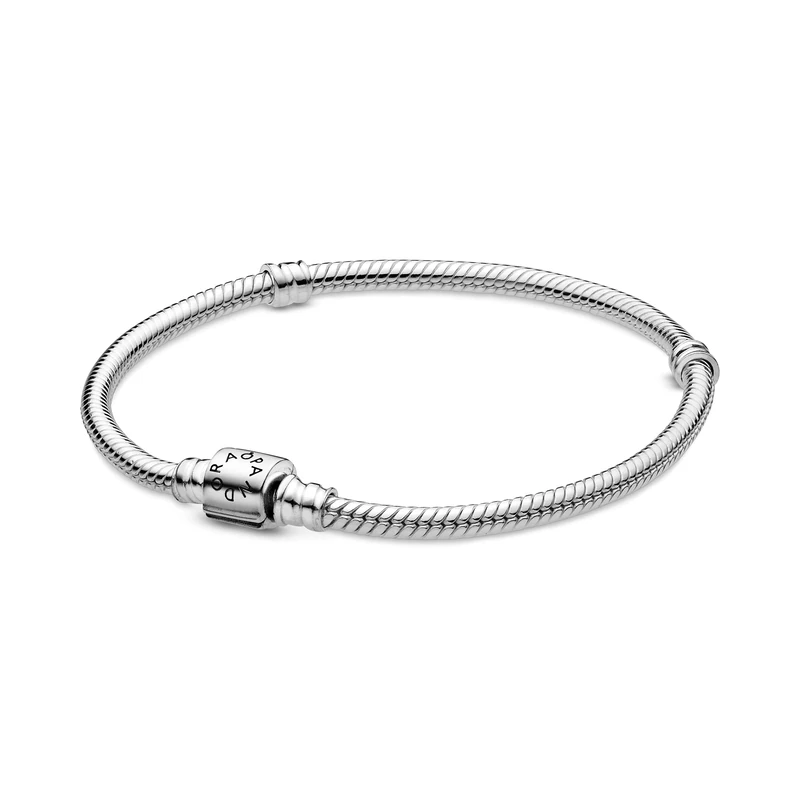 PANDORA Moments Women's Sterling Silver Barrel Clasp Chain Bracelet for Charms, Size 17, No Box