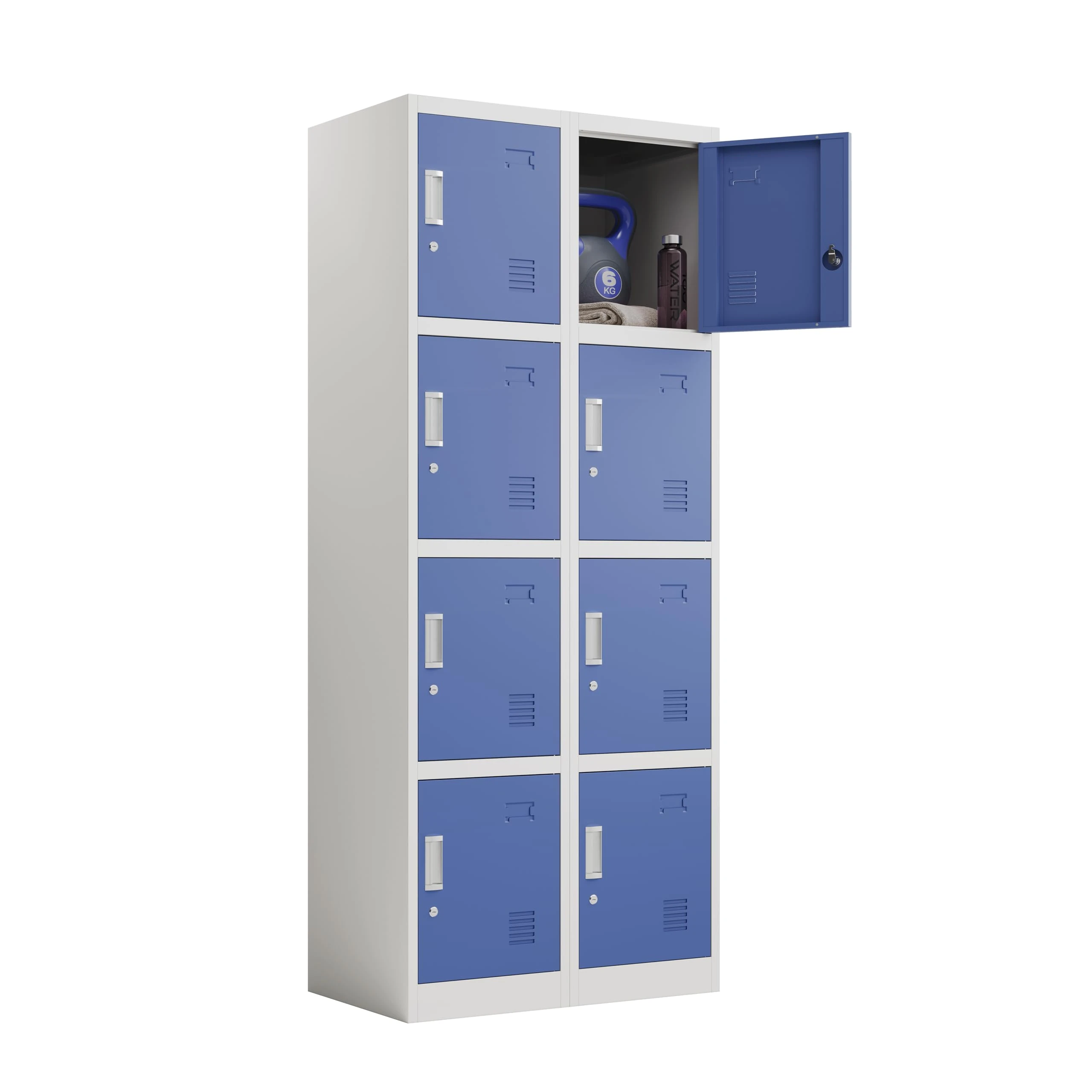 2 x 4 Door Metal Storage Lockers, Blue & Grey Steel Lockable Unit, Staff Gym School Changing 1850mm H x 380mm W x 450mm D