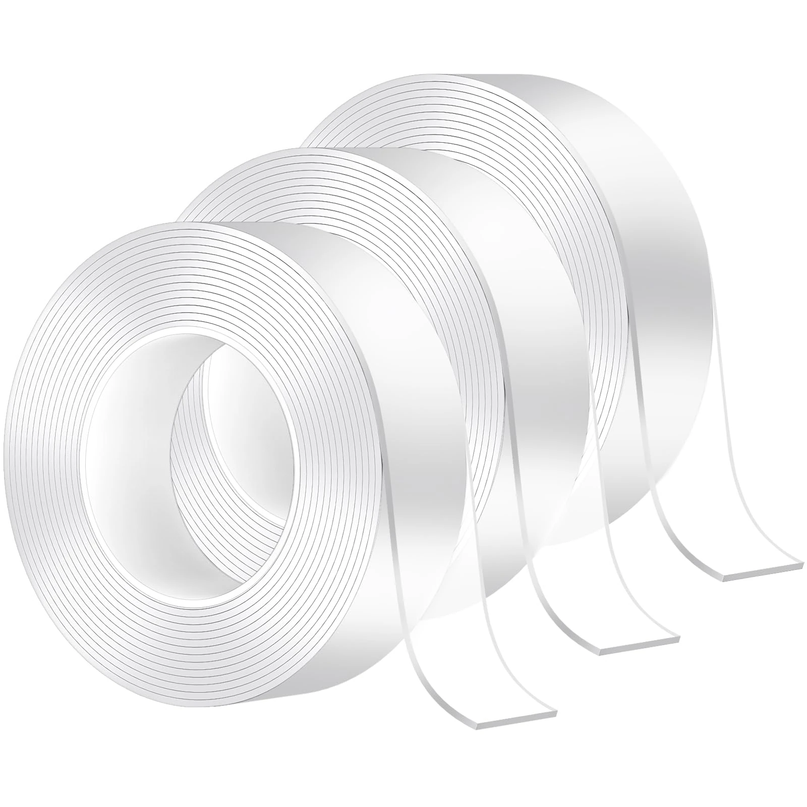 MOKANI 3 Rolls Nano Double Sided Adhesive Tape, 5M/16.4FT Multifunctional Reusable Washable Traceless Transparent Gel Tape, Wall Sticky Strips for Kitchen, Party, Paste Photos Posters, Carpet Fixing
