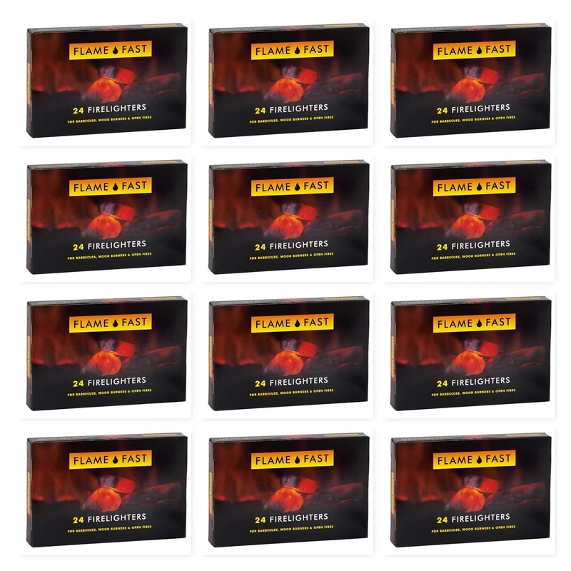 Flamefast Firelighters Starter Blocks, Quick Start, Eco Barbecue, Wood Burner, Open Fire - 12 Packs of 24 (288 firelighters)