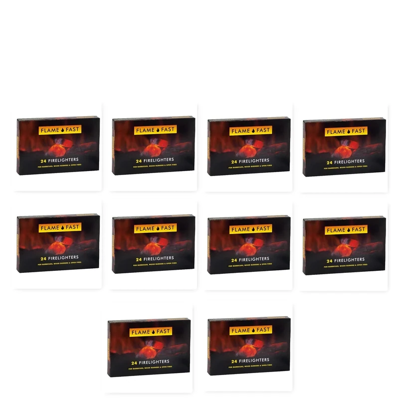 Flamefast Firelighters Starter Blocks, Quick Start, Eco Barbecue, Wood Burner, Open Fire - 10 Packs of 24 (240 firelighters)
