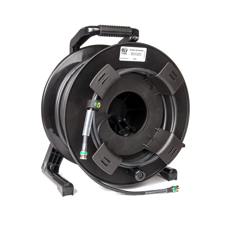 Emelec VíasCom R-SDI-3007N/100 – 100m 4K-UHD 6G-SDI Video Cable (1.0/4.6/7.0) mounted on Cable Reel with 4K-UHD BNC connectors – Single-core Conductor – Black – Flexible PVC - Image 1