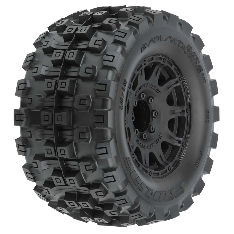Pro-line Racing 1/8 Badlands MX38 HP Belted F/R 3.8" MT Assembly, 17mm, Blk Raid (2), PRO1016610 - Image 1