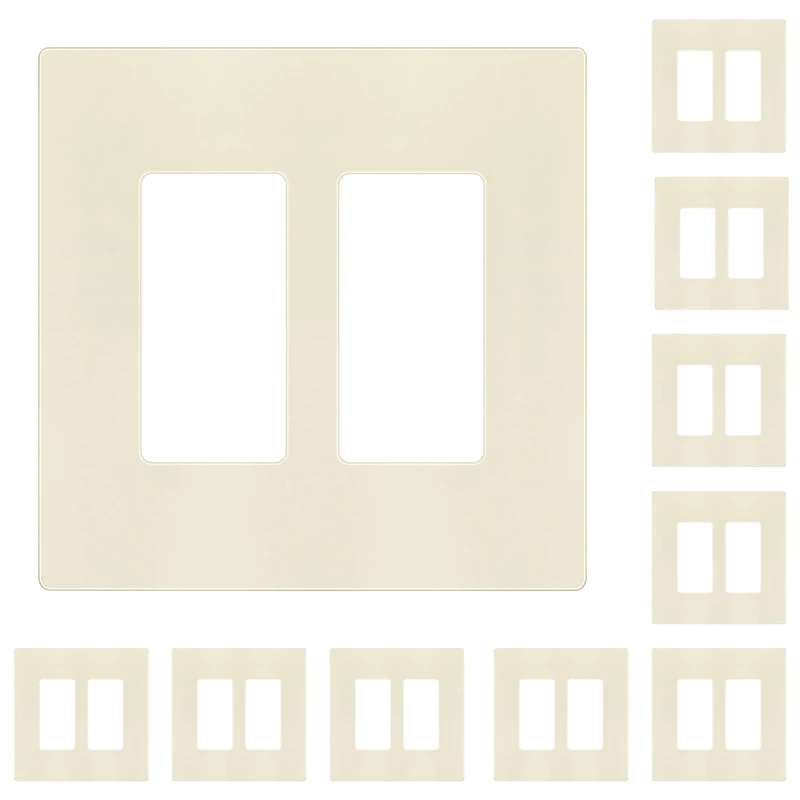 ENERLITES Screwless Decorator Wall Plates Child Safe Outlet Covers, Gloss Finish, Medium Size 2-Gang, Unbreakable Polycarbonate Thermoplastic, SI8832M-LA-10PCS, Light Almond