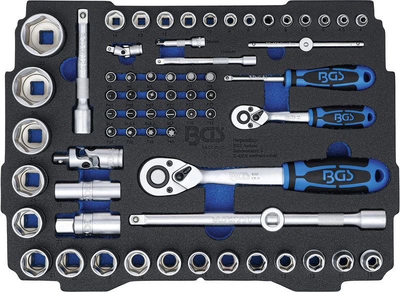 BGS 3351 | Foam Tray for BGS BOXSYS1 and 2: Socket Set 6.3 mm (1/4") / 12.5 mm (1/2") | BGS systainer | 65 pcs.